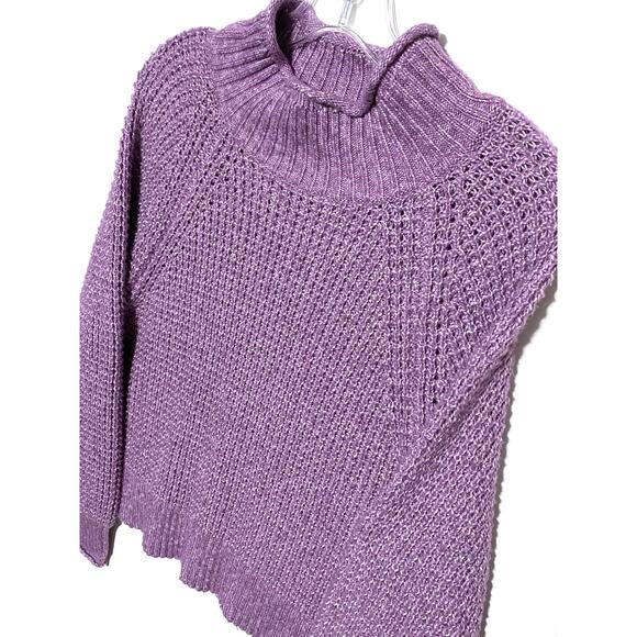 American Eagle Purple Oversized Mock Neck Sweater Womens M Open Knit Cozy Boho - Picture 2 of 7